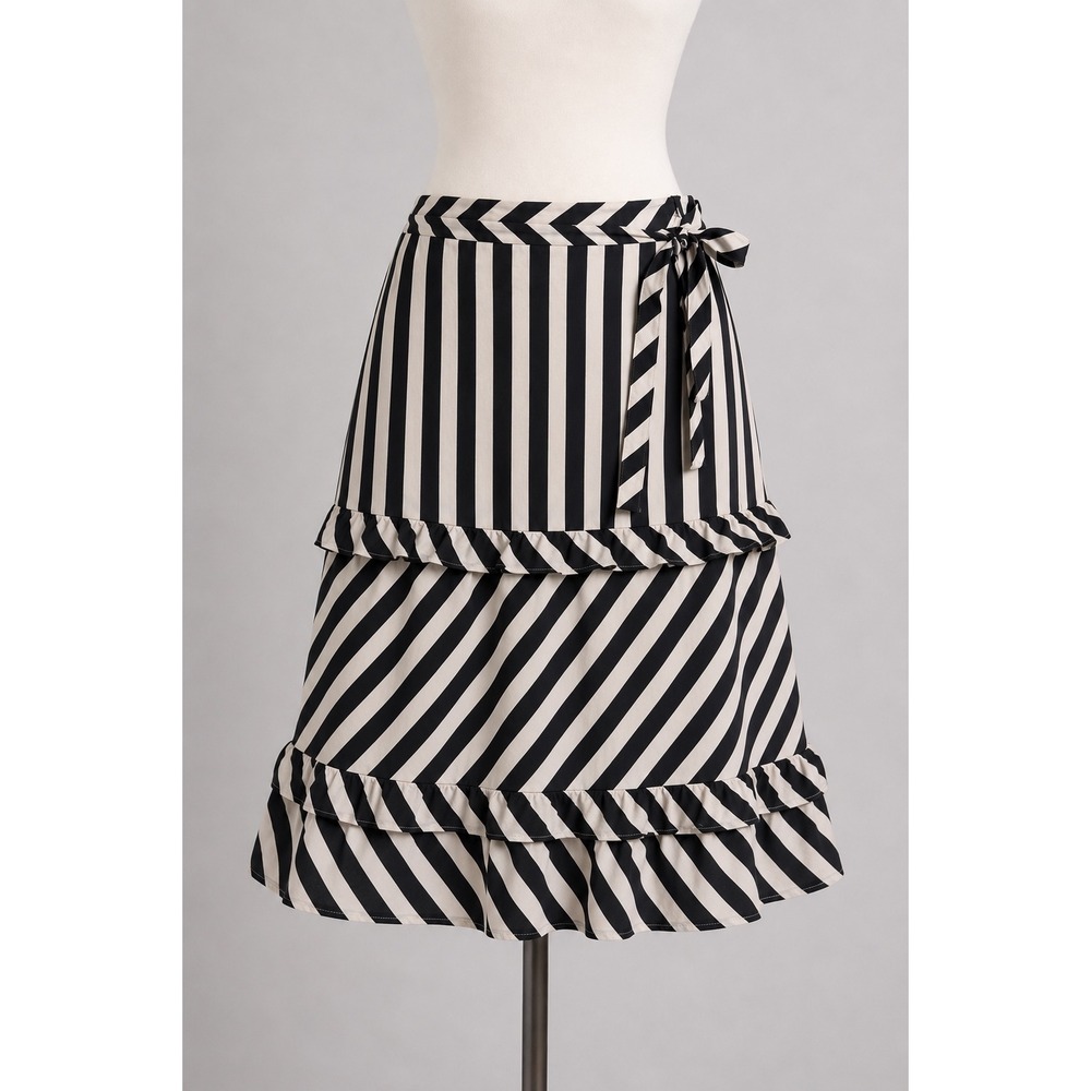 Ann Taylor LOFT Striped Midi‎ Skirt Black Cream Cotton Size 10 Retro Rockbilly